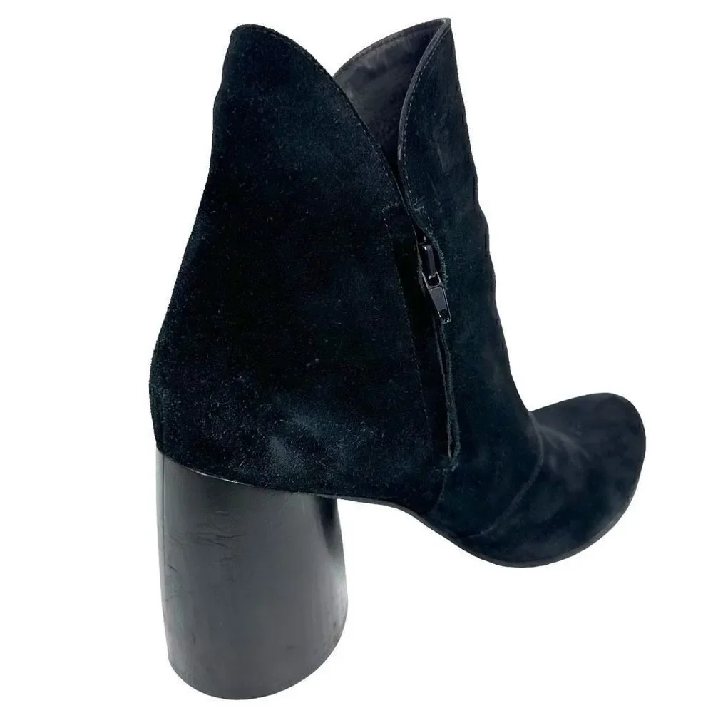 Calleen Cordero Black Suede Chunky Heel Ankle Boots , size 10